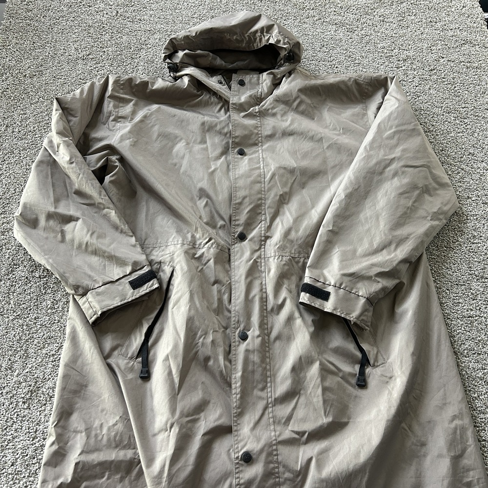 Outback Trading Company Rain Coat Mens XL Beige Hooded Packable Duster 2406